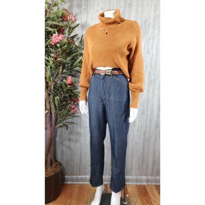 Vintage High Waist Denim Jeans Worker Mom Blue Dark Wash Straight Bootcut